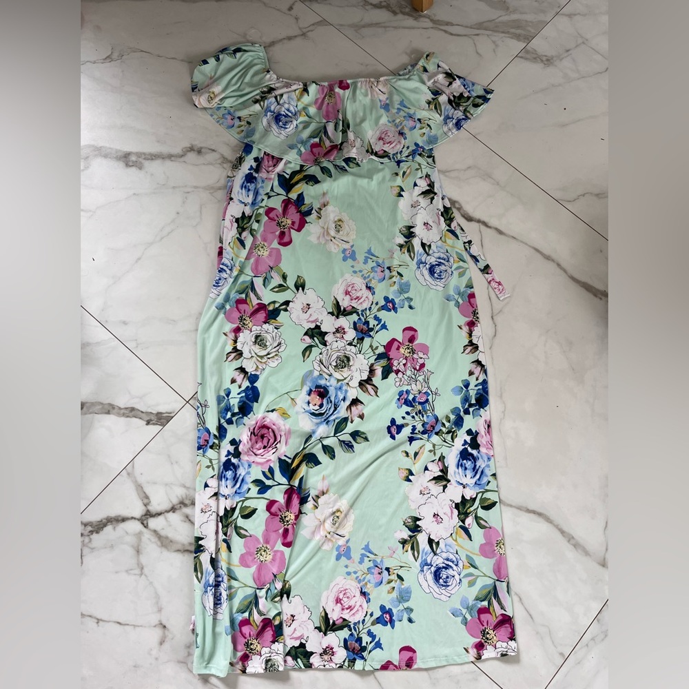 Floral pink blush maternity dress